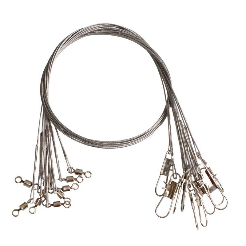 Laxygo 10pcs Fishing Wire Leaders Heavy Duty Nylon-Coated Fishing Line Wire Leaders with Swivels and Snaps 18inch, 45LB (10pcs Silver) - Image 1